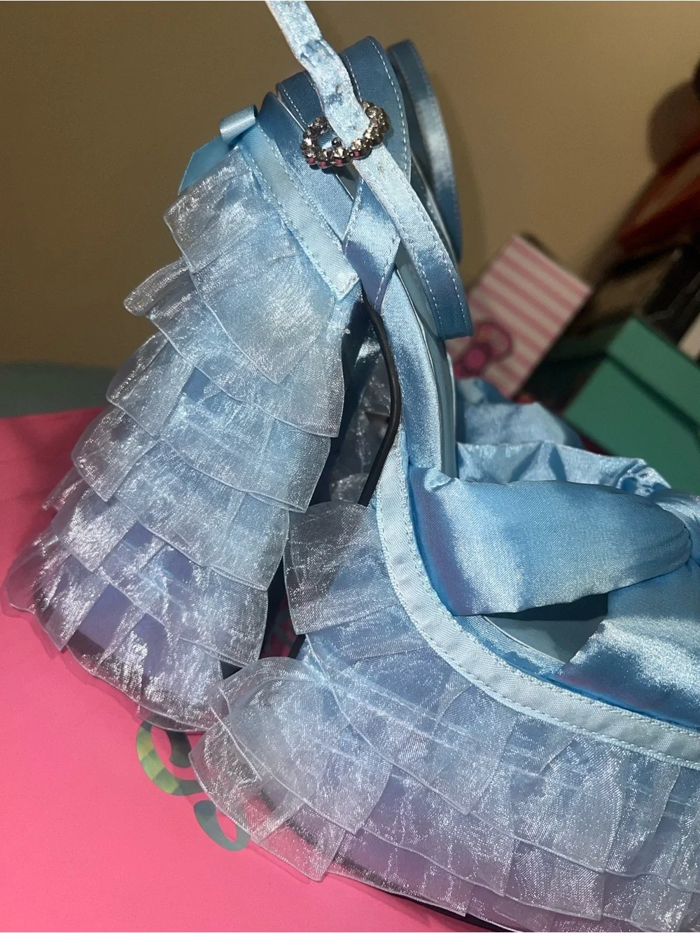 Sugar Thrillz Light Blue Ruffle Platform Heels with Bow